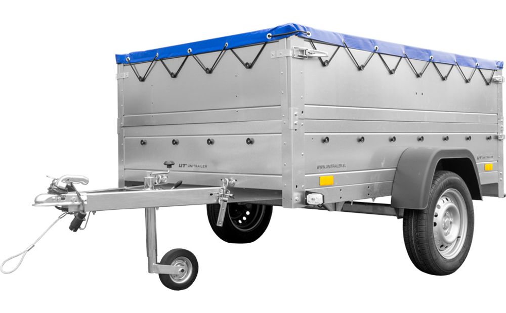 Kfz Anhänger 750 kg GARDEN TRAILER 201 KIPP mit zusätzlichen Bordwänden, Stützrad und blauer Flachplane