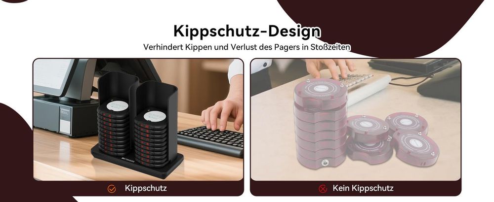Retekess TD186 Restaurant Pager System, 20 Pager, 600 m, Kippdesign, 64 Rufkombinationen, automatische Weckfunktion, für Restaurant Bars Café