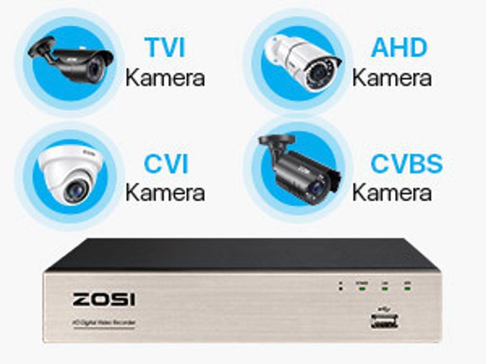 ZOSI H.265+ 8CH 5MP Lite Recorder mit 1TB HDD, 4-in-1 Hybrid DVR für 960H 720P 1080P 5MP Überwachungskamera, Bewegungserkennung