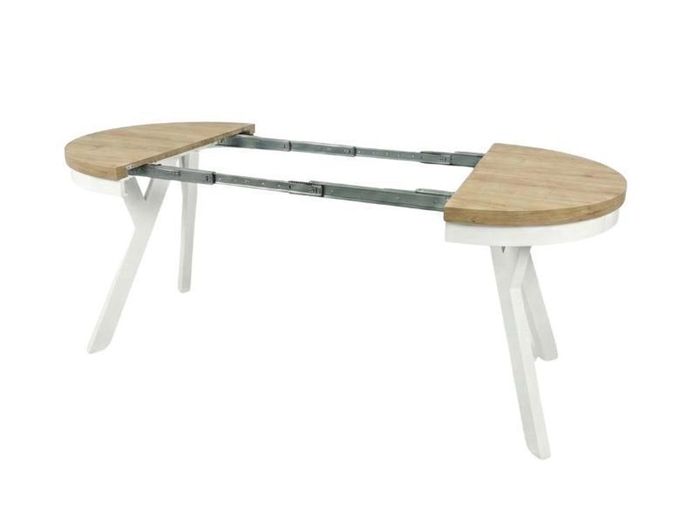 Runder Ausziehbarer Tisch für Esszimmer, PERO, Loft-Stil, Skandinavische, Durchmesser: 100 / 150 cm, Farbe: Kaschmir / Weiß