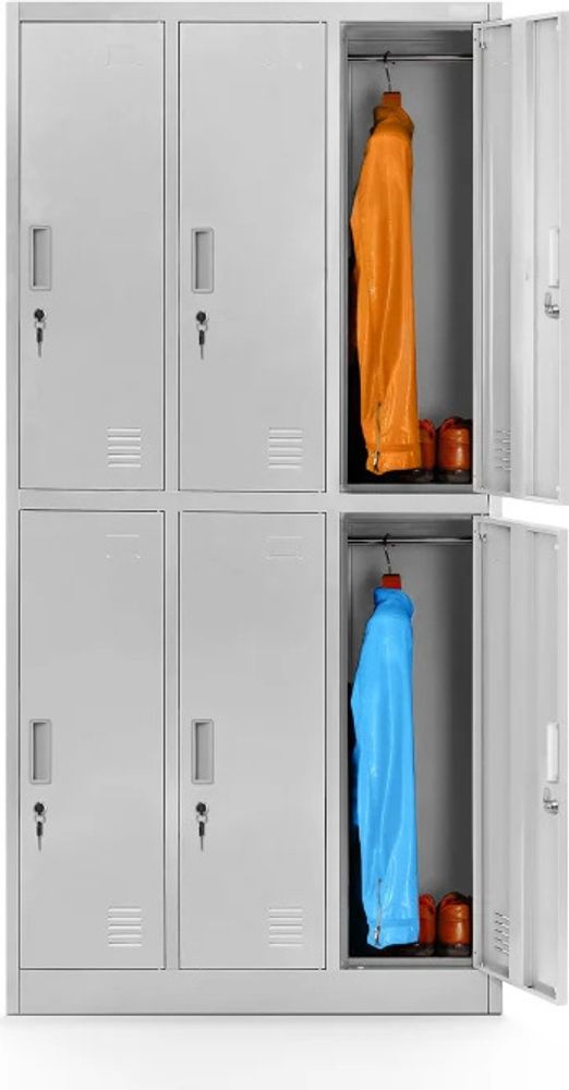 Schließfachschrank 3B2A Spint Wertfachschrank Metallspind Umkleideschrank 6 Fächer Stahlblech Pulverbeschichtet 185 cm x 90 cm x 45 cm (H x B x T), Farbe: Grau-Grau