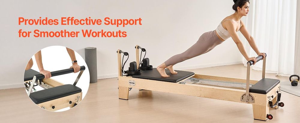 VEVOR Faltbarer Pilates Reformer, Pilates Trainingsgerät für den Einsatz im Home Gym Studio, Pilates Bett mit doppeltem Widerstand - Feder & Schnur, Reformer Set für Fortgeschrittene und Anfänger, bis zu 400 LBS, Nicht faltbar, Ahornholzrahmen-a