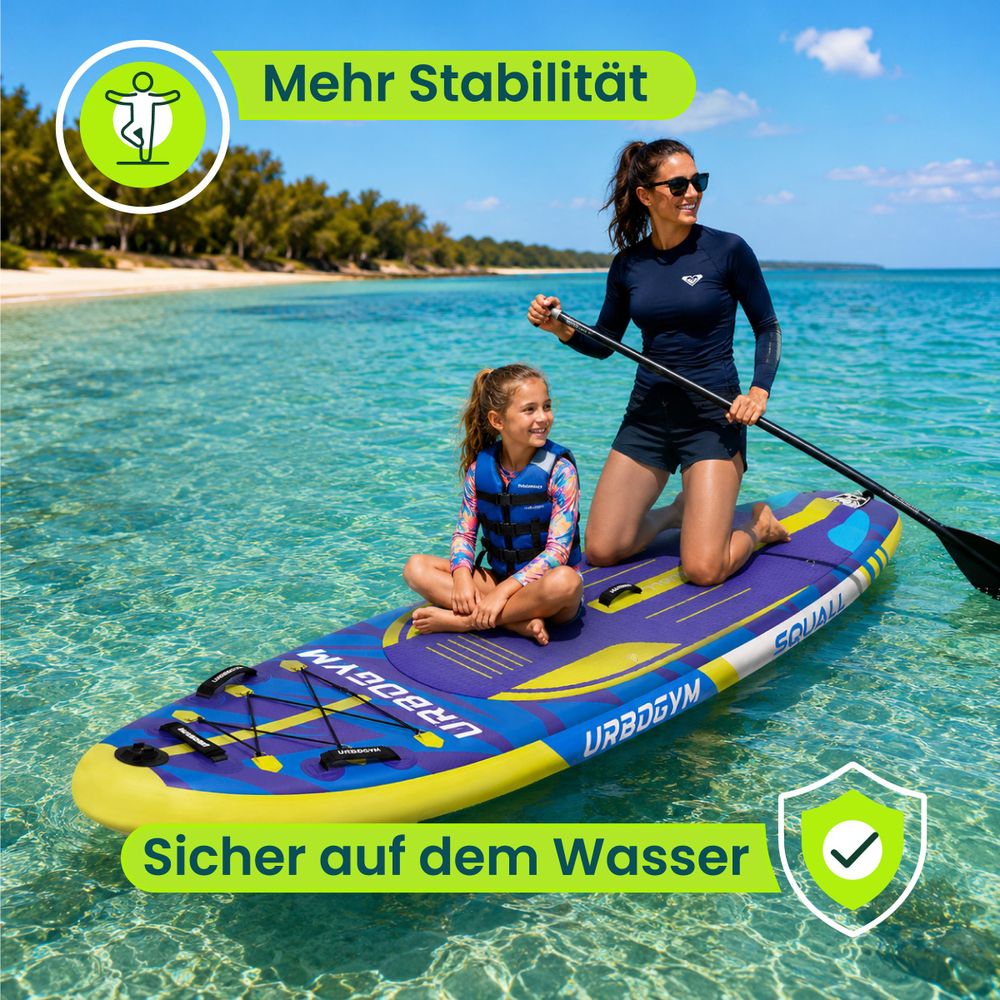 SQUALL 320 Allround-SUP auf dem Wasser bei einer entspannten Freizeitfahrt.