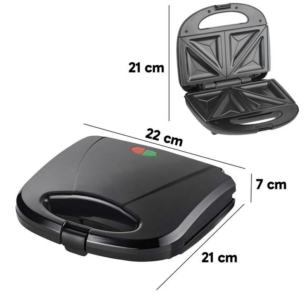 Sandwichmaker 750W, Sandwichtoaster für 2 Toasts, Antihaftbeschichtung, für Sandwich, Panini, Waffeln & mehr, abnehmbare Platten Schwarz Retoo