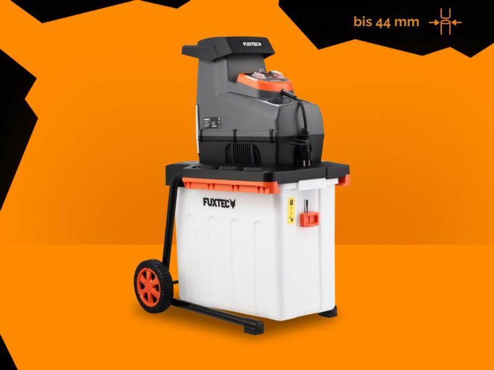 FUXTEC Elektro Gartenhäcksler FX-EGH2800B | Walzenhäcksler 2800W mit Rückwärtslauf | leise 91,7dB(A) | 44mm Schnittstärke | 60L Auffangbox | Überlastschutz