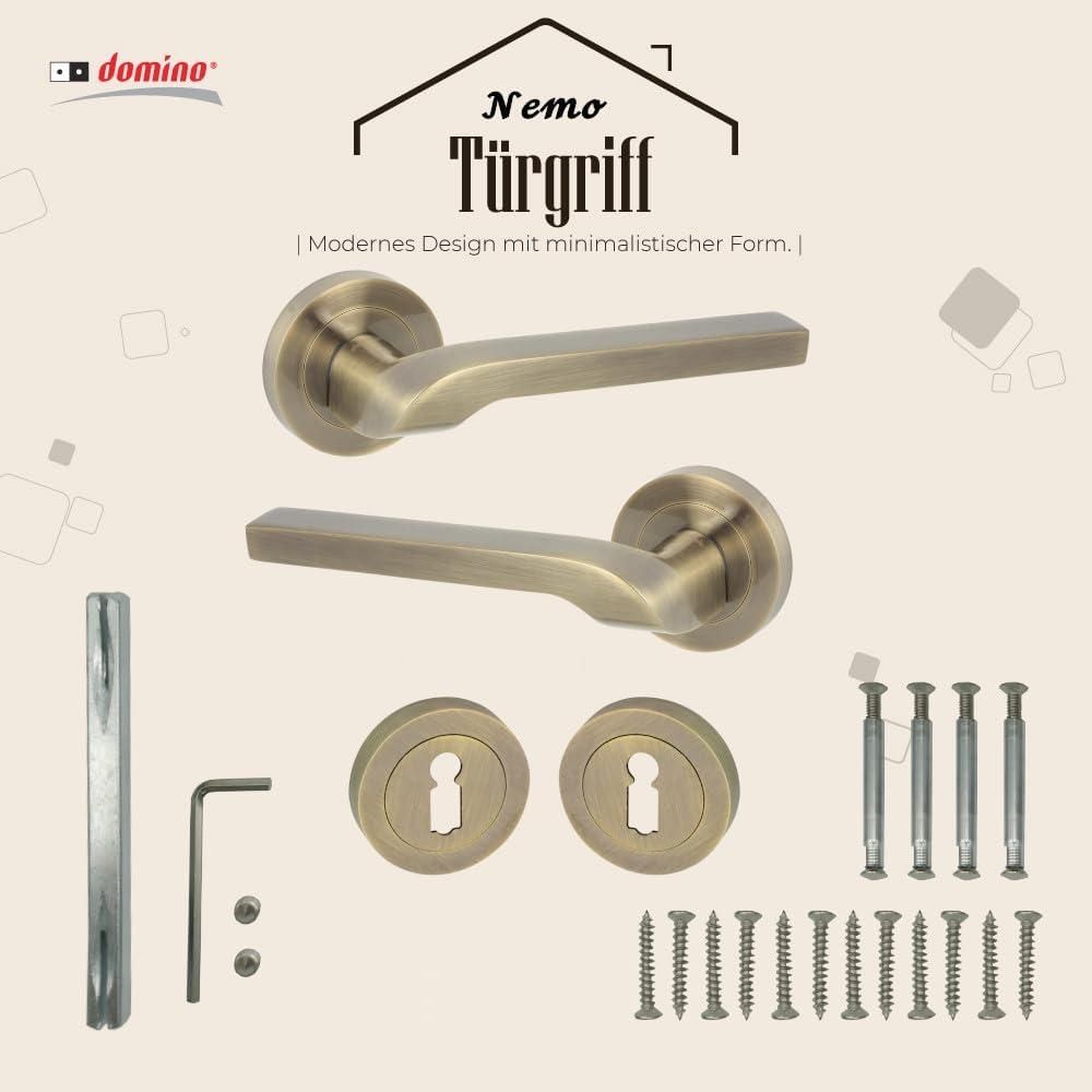 DOMINO Türgriff Drückergarnitur BB - Buntbart Set | Rund-Rosette | Tür-klinke für Bürotür, Kellertür & Innentür | aus Aluminium | Bronze | NEMO-R M3 |