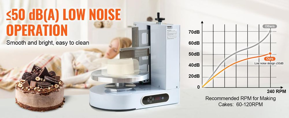 VEVOR Kuchen-Dekorationsmaschine, Kuchencreme-Verteilmaschine, leise Kuchen-Glasurmaschine, Drehteller mit verstellbarem Schaber, für 4" bis 12" Kuchen, 25-320RPM Drehgeschwindigkeit, Weiß, 4-12 in, Weiß