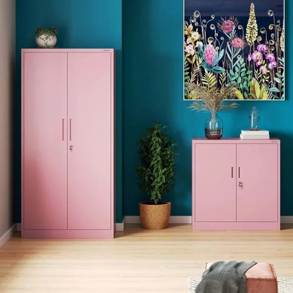 Büroschrank C001 Aktenschrank Lagerschrank Mehrzweckschrank Metallschrank 4 Fachböden Pulverbeschichtung Stahlblech 185 cm x 90 cm x 40 cm, Farbe: Rosa