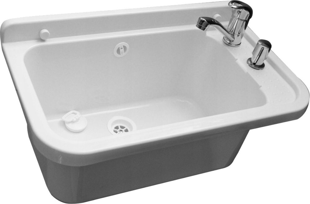 ADGO® Spülbecken Waschbecken Weiß 60 cm Wasserhahn und Seifenspender