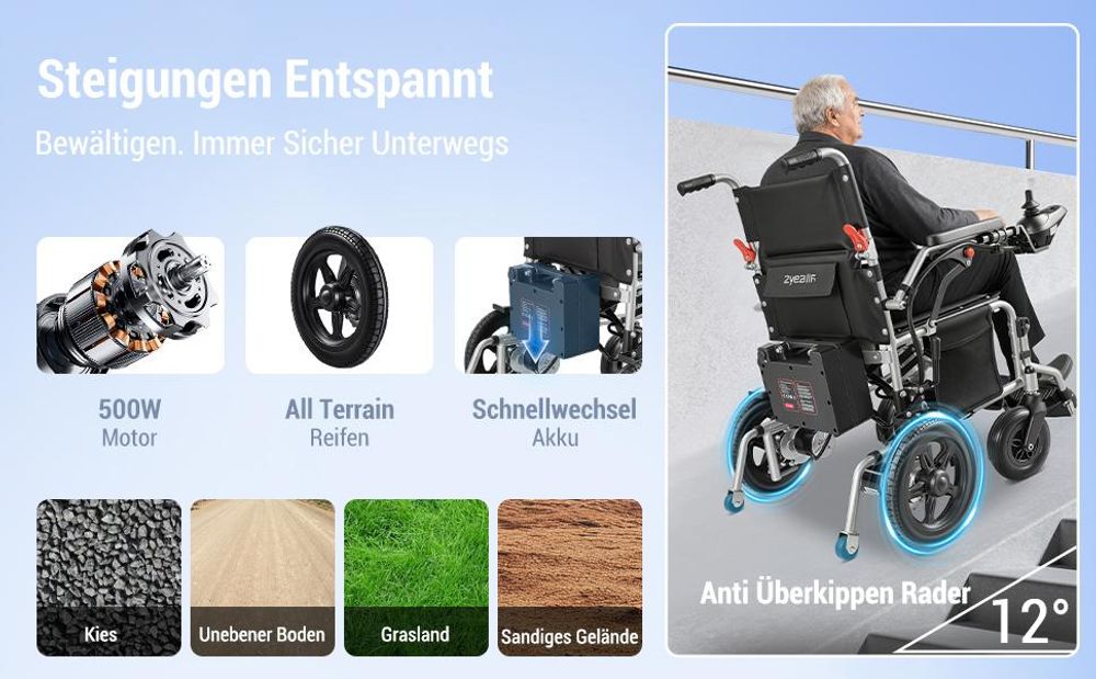 Elektrorollstuhl faltbar mit Joystick, Faltrollstuhl für Senioren, bequemer Sitz, Armlehnen, Fußstützen, bis 150 kg, Zuhause und Pflege