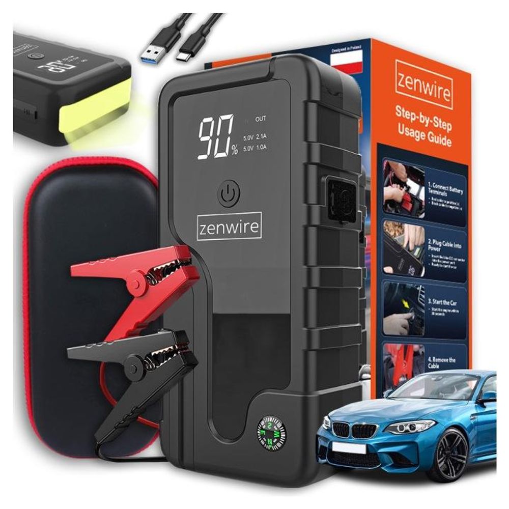 Jump Starter 12V - Booster 2000A - Power bank samochodowy 6400 mAh - lampka LED i SOS