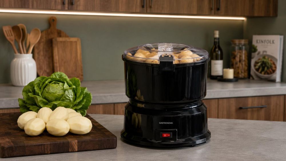 Gastronoma 18220001 - Kartoffelschäler mit Salatschleuder - 1000 g Fassungsvermögen - 85 W - Schwarz