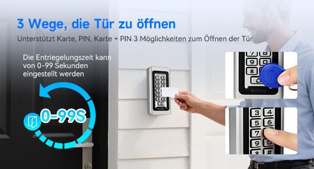Retekess T-AC03 Codeschloss Türschloss, Codeschloss Garagentor, Wasserdichte RFID IP68, Codetaster  Garagentor, für Fabrik Warehouse Wohngebäude Bank