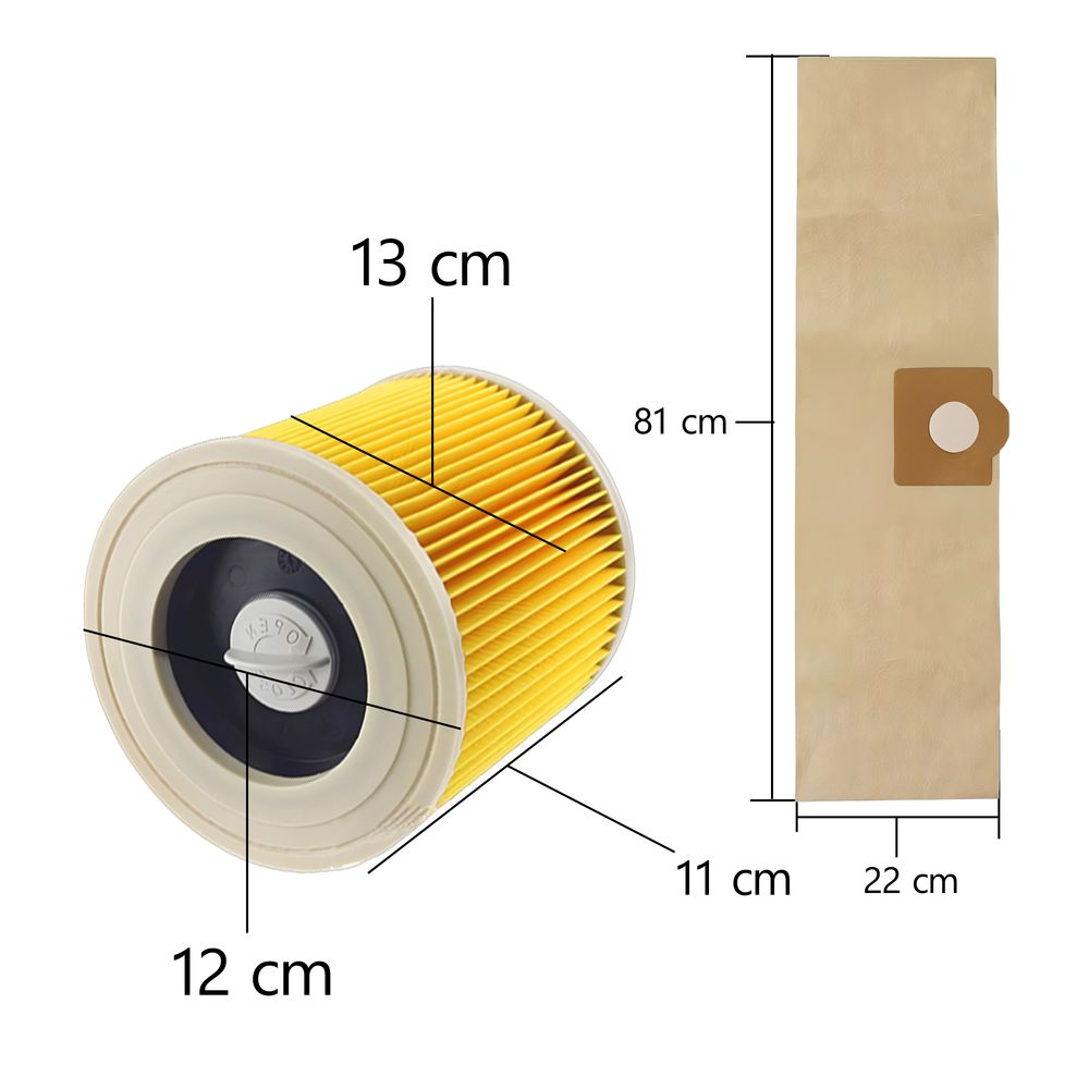 10 Staubsaugerbeutel mit Filter geeignet für Kärcher KFI 357 KFI357 KA 40 2.863-314.0 WD2 Plus WD3 WD3s Ersatz Retoo