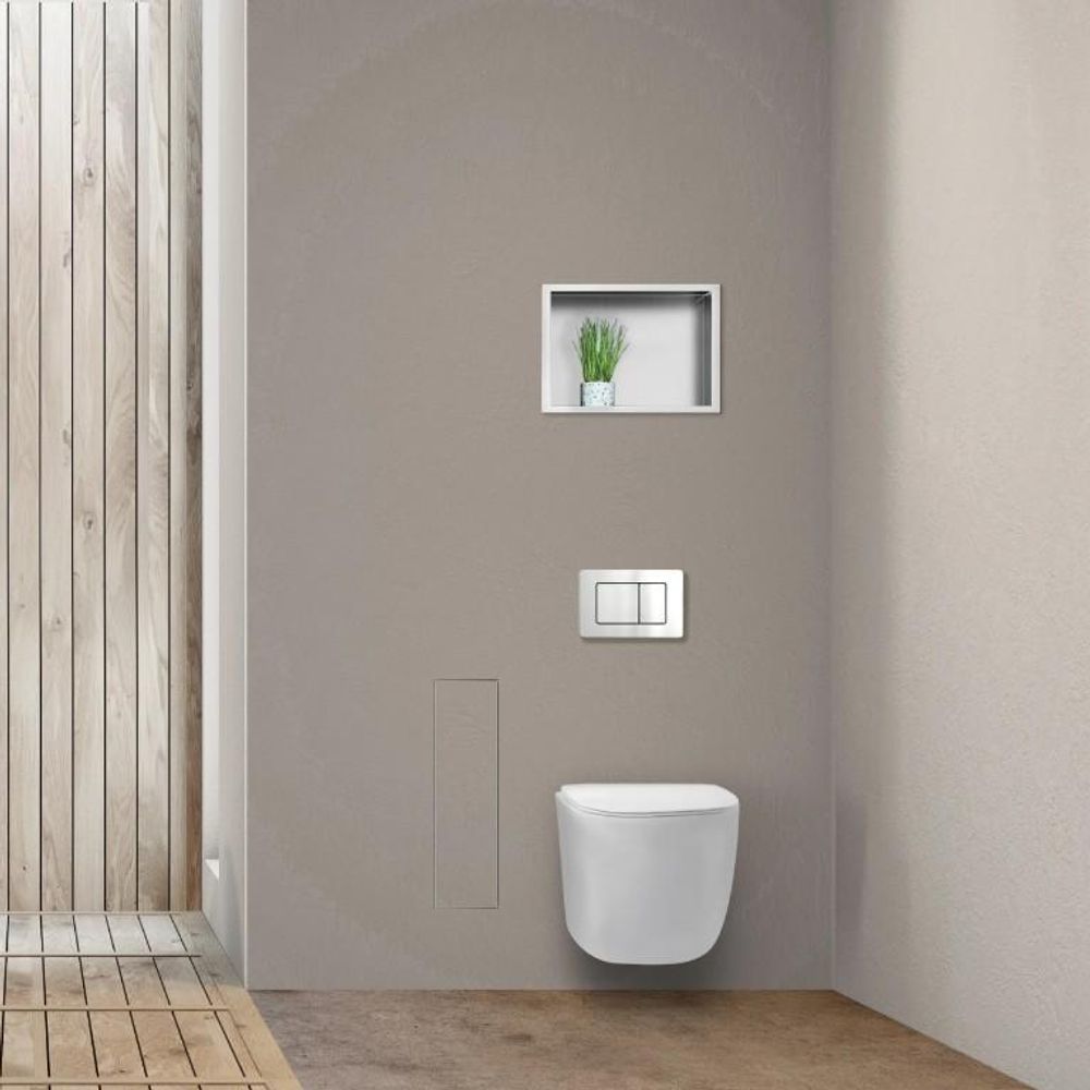 Unterputz-WC-Bürstenfach mit Fliesenaufnahme und Push-to-Open-Mechanismus