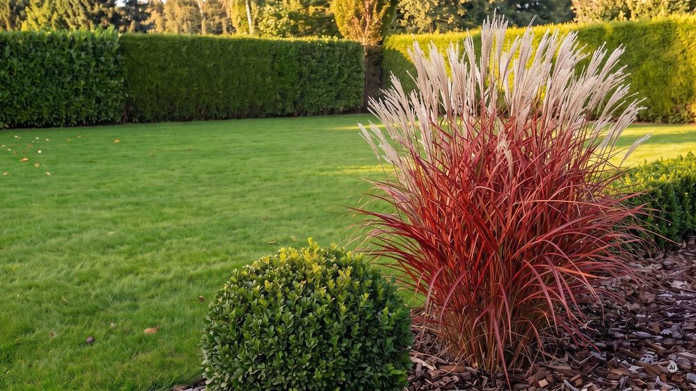 Rotes Laub und silberweiße Rispe im Herbst