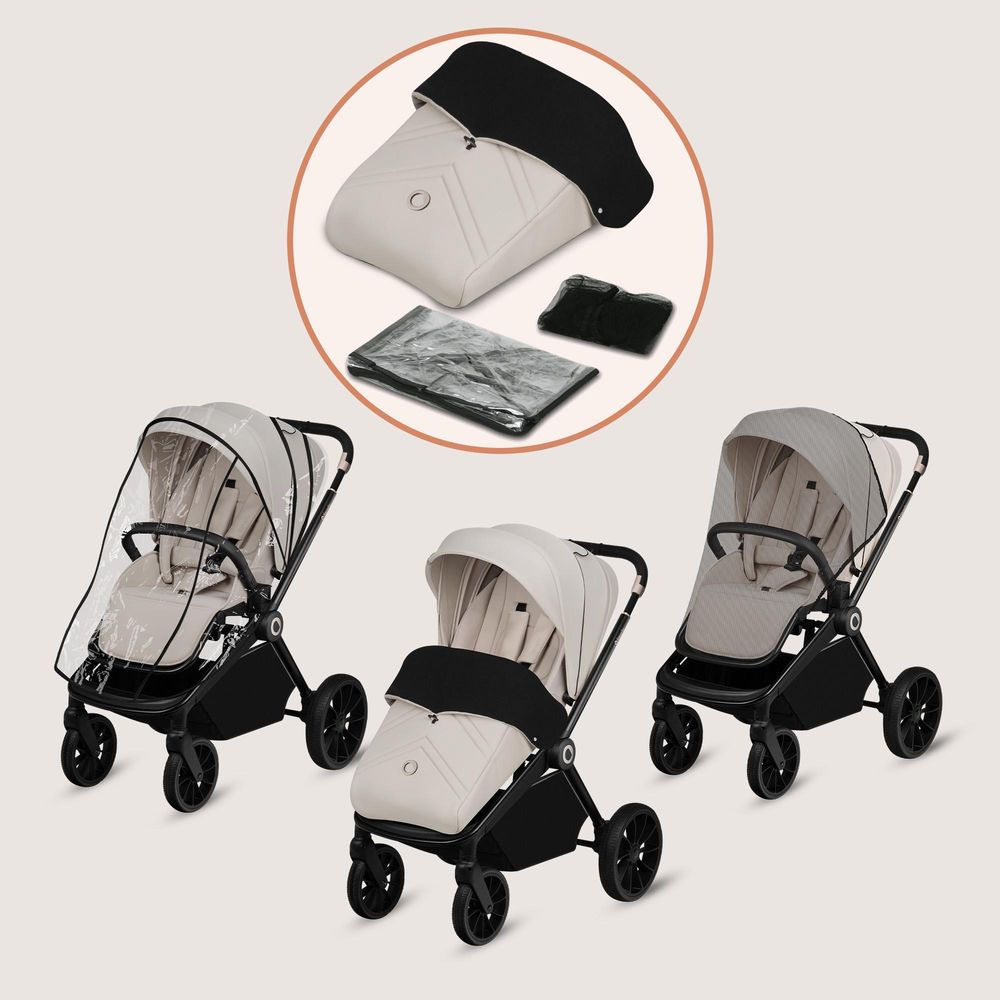 Lionelo Mika Plus Universal-Buggy bis zu 22kg Hohe Manövrierfähigkeit XXL-Verdeck mit UPF50+ Beige