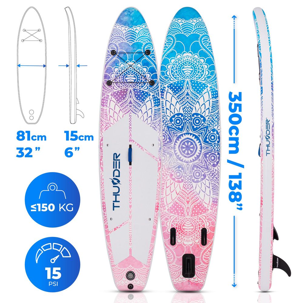 THUNDER Aurora Stand Up Paddle Board 350x81x15cm Rosa Blau Weißz bis 150 kg