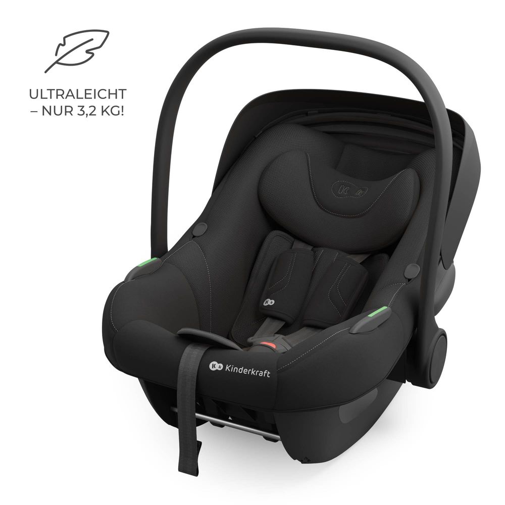 Kinderkraft I-LITE i-Size Babyschale 40–87 cm – Ultraleicht (3,2 kg), ISOFIX & Gurtmontage, Sonnenverdeck, Schwarz