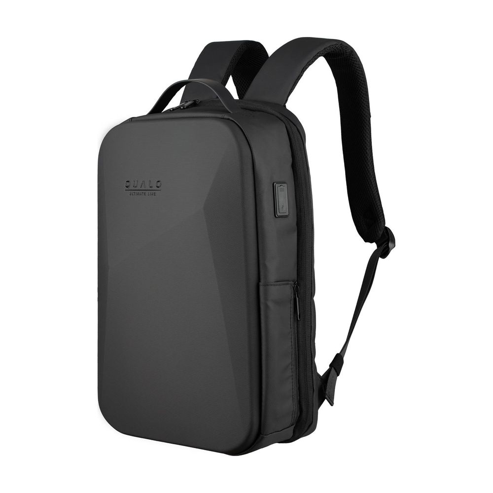 QUALO Wodoodporny plecak z twardą skorupą i portem USB czarny QPS-W-USB-01