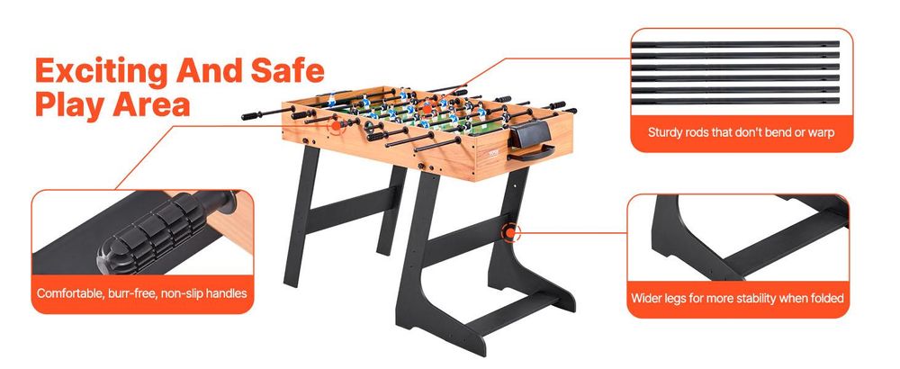 VEVOR Klappfußballtisch, 42 Zoll Standardgröße Fußballtisch, Indoor Vollgröße Fußballtisch für Zuhause, Familie und Spielzimmer, Fußball mit Fußballtisch-Set, inklusive 2 Bälle, 1065x605x810 mm