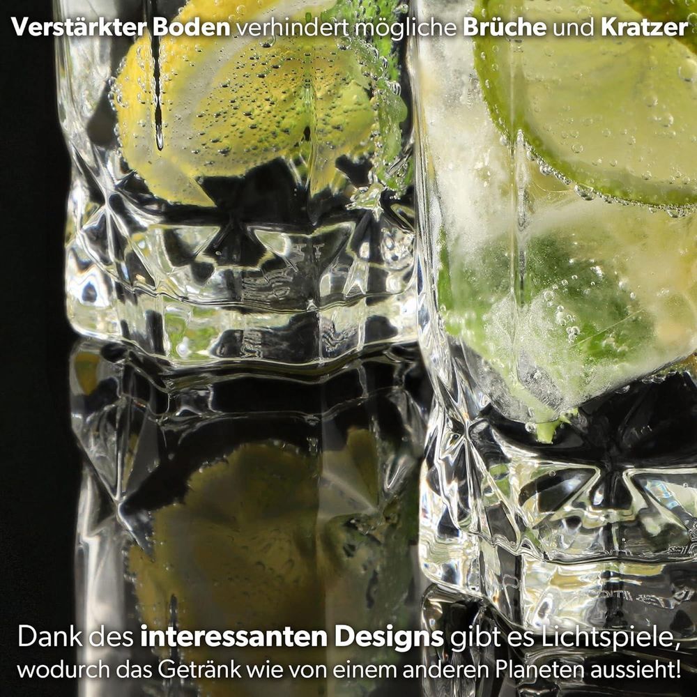 KADAX Trinkgläser, 6er Set, Wassergläser, Saftgläser aus Glas, Gläser für Wasser, Drink, Saft, Party, Garten, Universalgläser, Cocktailgläser, Getränkegläser, modernes Design (325ml, Hoch)