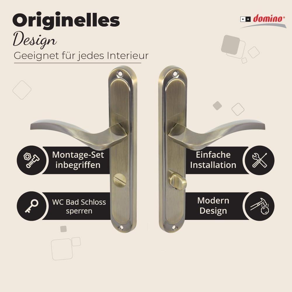 DOMINO Türgriff 78 Drückergarnitur WC - Badezimmer Set | Links & Rechts Türbeschlag für WC/Badezimmertüren | L-Form | Aluminium | Bronze | ENIGMA M3 |