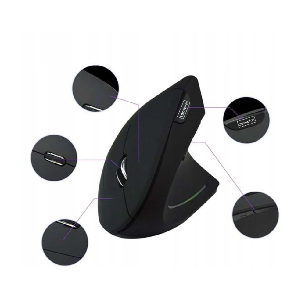 Mouse - Mouse verticale - Senza fili - Ergonomico - Nero - USB - per PC portatile - 6 pulsanti