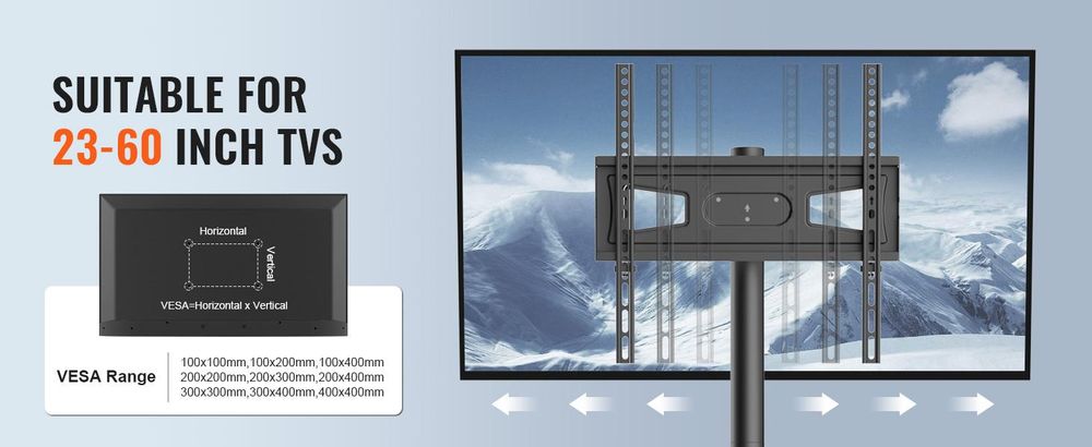 VEVOR Mobiler TV-Ständer, Mobiler TV-Wagen für 32 bis 70 Zoll Fernseher, Höhenverstellbarer Tragbarer TV-Ständer mit Rädern, Doppelschale für audiovisuelle Geräte, Rollender TV-Ständer mit Halterung für Schlafzimmer, Wohnzimmer, 58,4-152,4 cm, Rollende-a