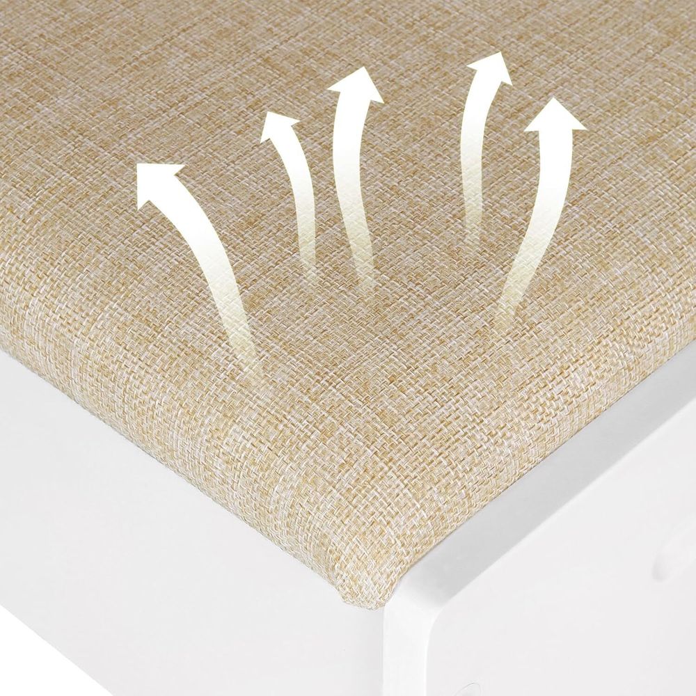 WOLTU Schminkhocker, Sitzhocker Hocker für Schminktisch, Polsterhocker mit Leinenbezug, aus Holz, Schminktischstuhl für Schlafzimmer, 150 kg belastbar, Weiß Beige