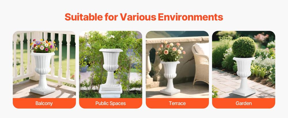 VEVOR Blumenspindel aus Kunststoff, 25x42 cm, 2er-Pack, Pflanzpokal. Pflanzkübel, Pflanzschale, weiße Blumentöpfe, für die Veranda, Hochzeit, Party, Zuhause, Bühne, Balkon, Terrassendekoration