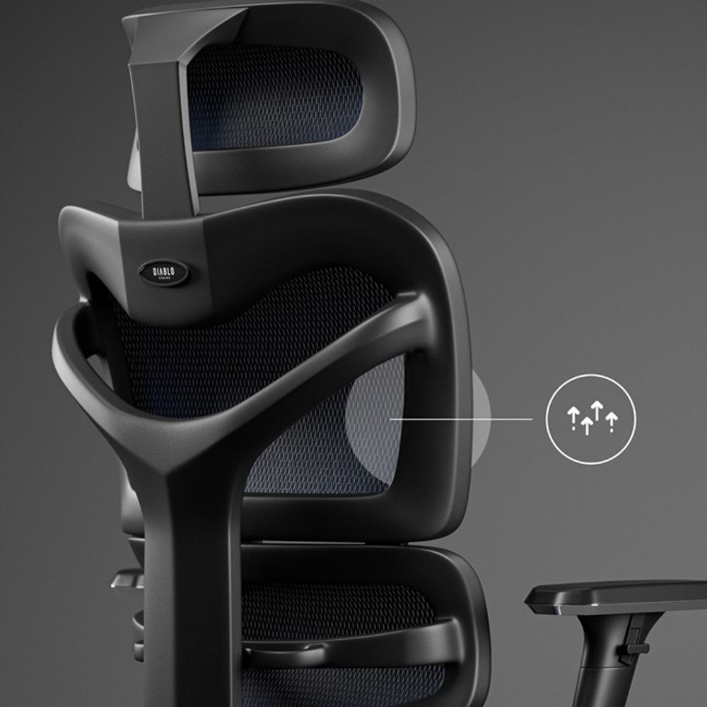 Diablo V-Commander Ergonomischer Bürostuhl Schreibtischstuhl Chefsessel 3D Armlehnen Verstellbare Kopfstütze & Sitzfläche Netzstof Farbe: Schwarz-Blue