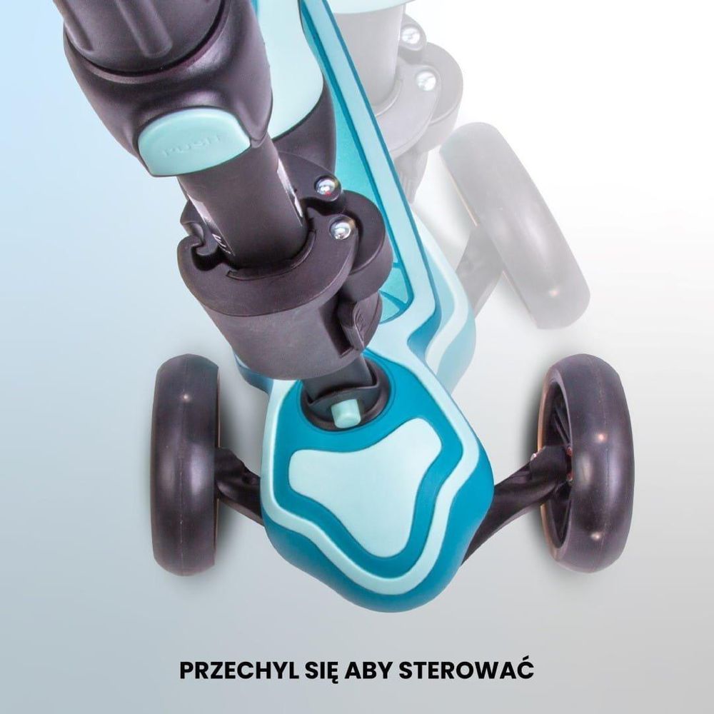 Detalle del sistema de dirección por balanceo del patinete