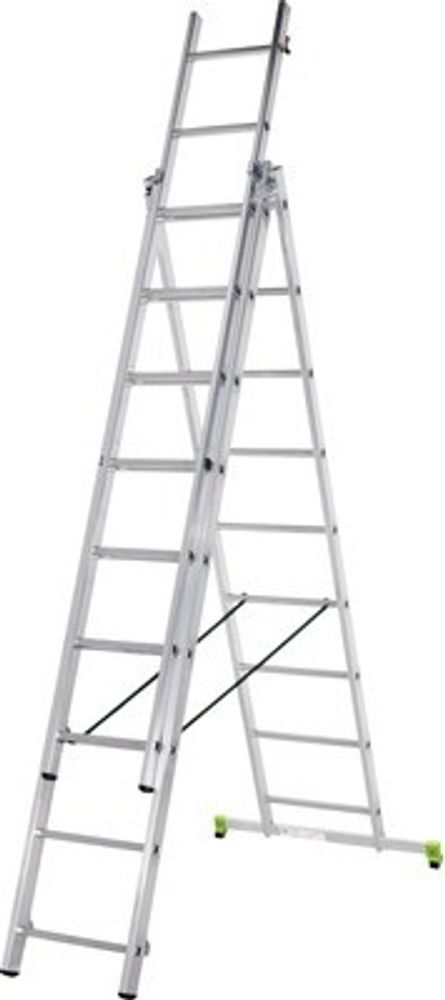 CLASSIK Mehrzweckleiter Anlege-Steh-oder Schiebeleiter Aluminium 3-teilig 3 x 9 Sprossen Arbeitshöhe 5,75 m