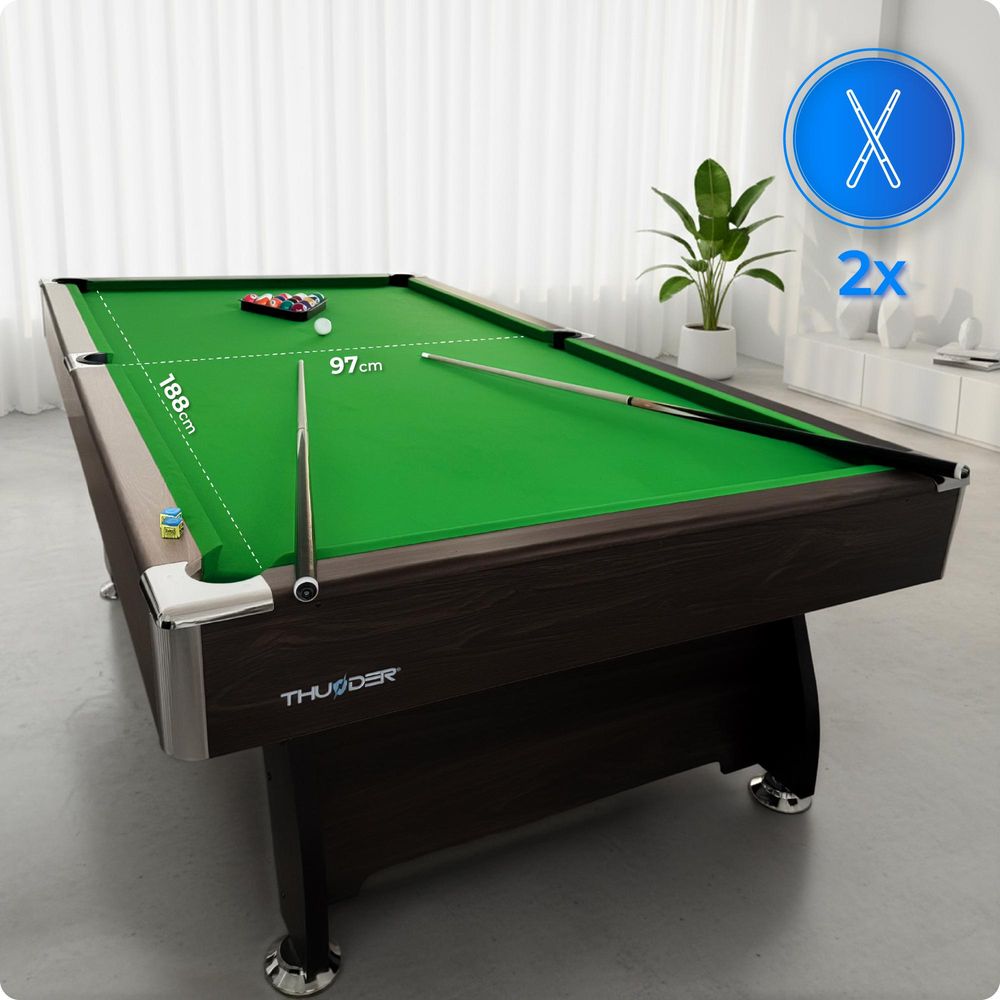 Billardtisch - THUNDER - BOLD-BROWN-7FT - 7 FT mit Ballrücklaufsystem, 18 mm MDF, inkl. Zubehör für Freizeit und Training