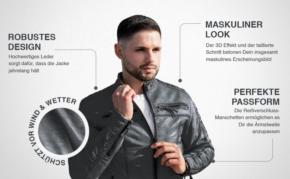 PAULGOS Herren Lederjacke Echtes Leder Jacke Echtleder Übergangsjacke Fashion in 5 Farben Gr. S-7XL Design 1
