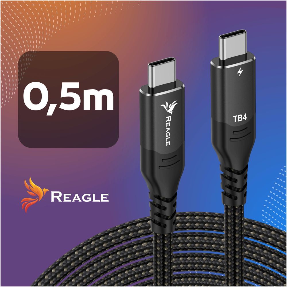 Thunderbolt 4 Kabel 0.5m USB C zu USB C 40Gbps 8K 60Hz 100W PD Schnellladekabel für MacBook Pro Air iMac Studio Display iPad Pro USB4 Reagle