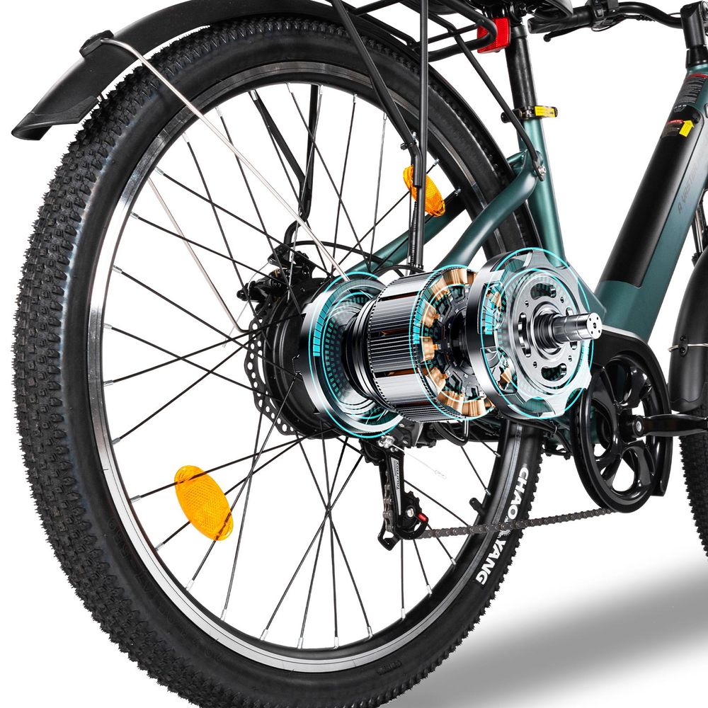 AVDL A32 elektrische stadsfiets, groen, 26 inch, 460 Wh accu, 250 W motor, Shimano 7 versnellingen, schijfremmen, lcd-display