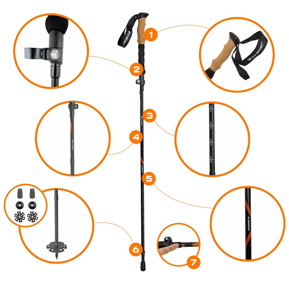 TREKINGOVÉ HOLE Skládací Nastavitelné turistické hole NORDIC WALKING | HLINÍKOVÉ, EVI SPORT, lehké, EVA rukojeti, stabilní, pohodlné, univerzálni