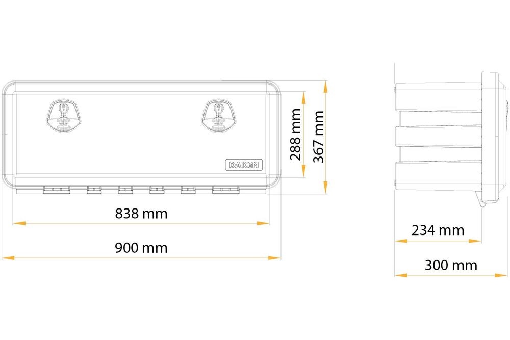 Sada nářadí DAKEN JUST 81109, 900 × 367 × 300 mm, úložný box o objemu 58 l pro nákladní automobily, přívěsy a návěsy, odolný proti nárazům, vodotěsný