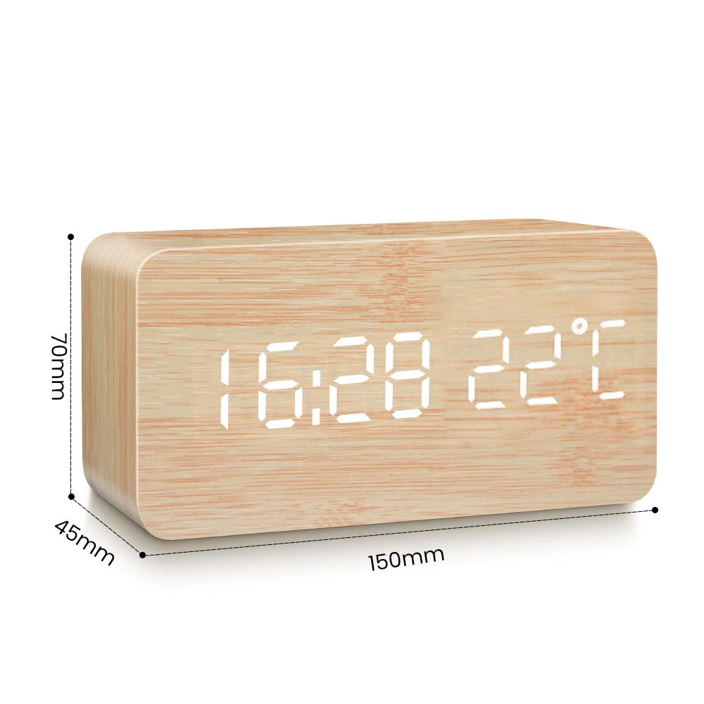Digitaler Wecker Holz Holzoptik 3D LED Digital Digitaluhr Wanduhr Datum Temperatur 12h 24h USB Alarm Clock Schlafzimmer Büro Dimmbar Zeit Uhr Retoo