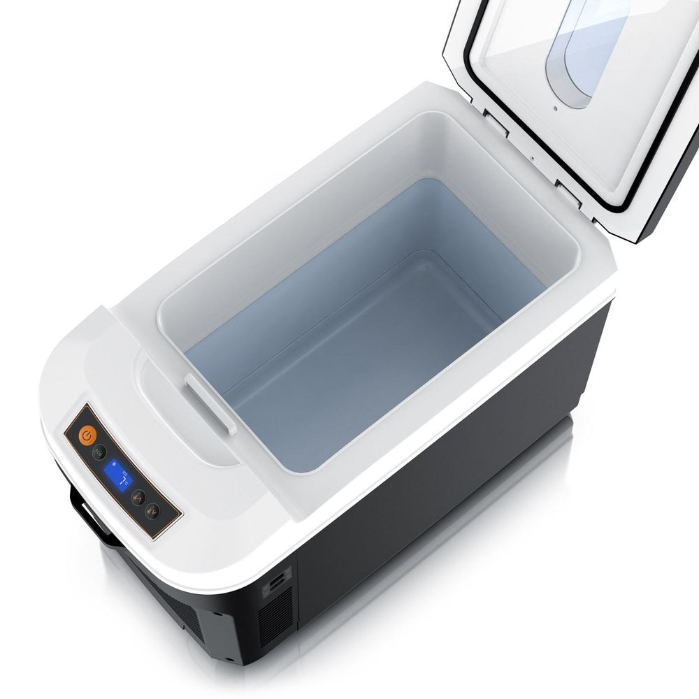 Elektrische Kühlbox 21 L, Kühlt & hält Warm, von -18 bis +65°C, Sichtfensterdeckel, LCD-Display, ECO-Modus, Tragegurt, mobil und leise, für Camping, Auto