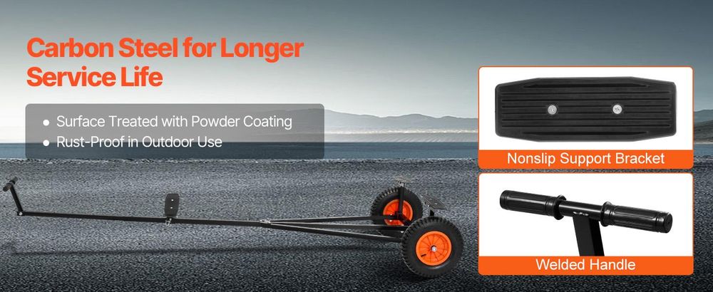 VEVOR Bootstrailer-Dolly, 190 kg Tragfähigkeit, Anhängermover aus Kohlenstoffstahl mit verstellbarer Länge, 40 cm Pneumatikreifen und rutschfester Stütze, zum Bewegen von Kajaks, Motorbooten und Angelbooten