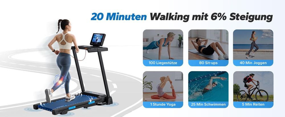 Klappbares elektrisches Laufband – 2,5 PS, bis 12 km/h, leiser Motor, LED-Anzeige, APP & Tablet-Halter, Herzfrequenzmessung, bis 136 kg, Home & Office