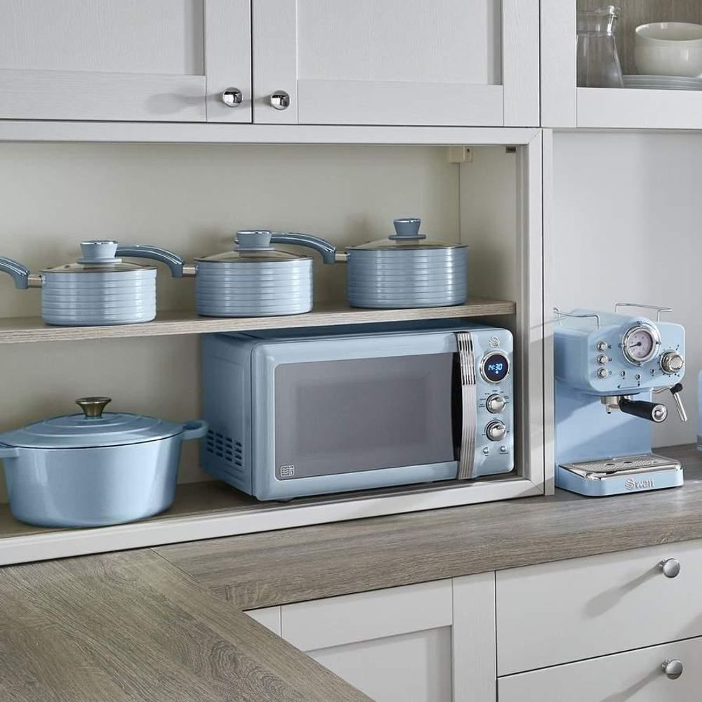 SWAN SM22030GNEU Retro Digitale Mikrowelle 20L, 5 Leistungsstufen, Auftauen, Timer Grün