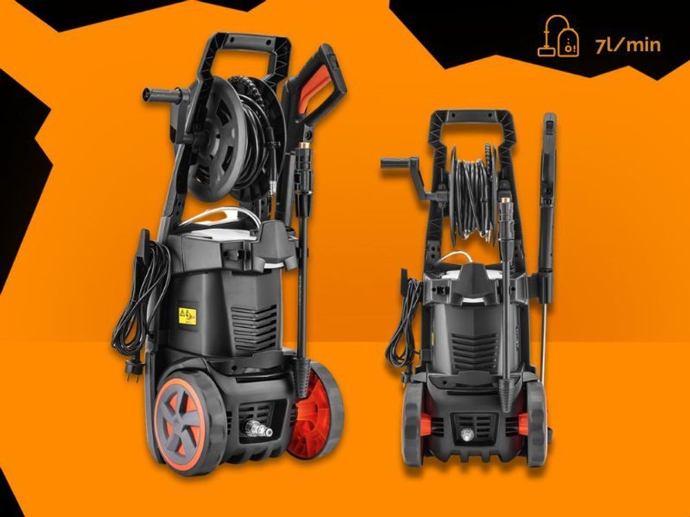 FUXTEC Profi-Hochdruckreiniger FX-HDRP2500 - 7m Hochdruckschlauch | 195 bar | Fördermenge 468l/h | 2500W Leistung | integrierter Reinigungstank