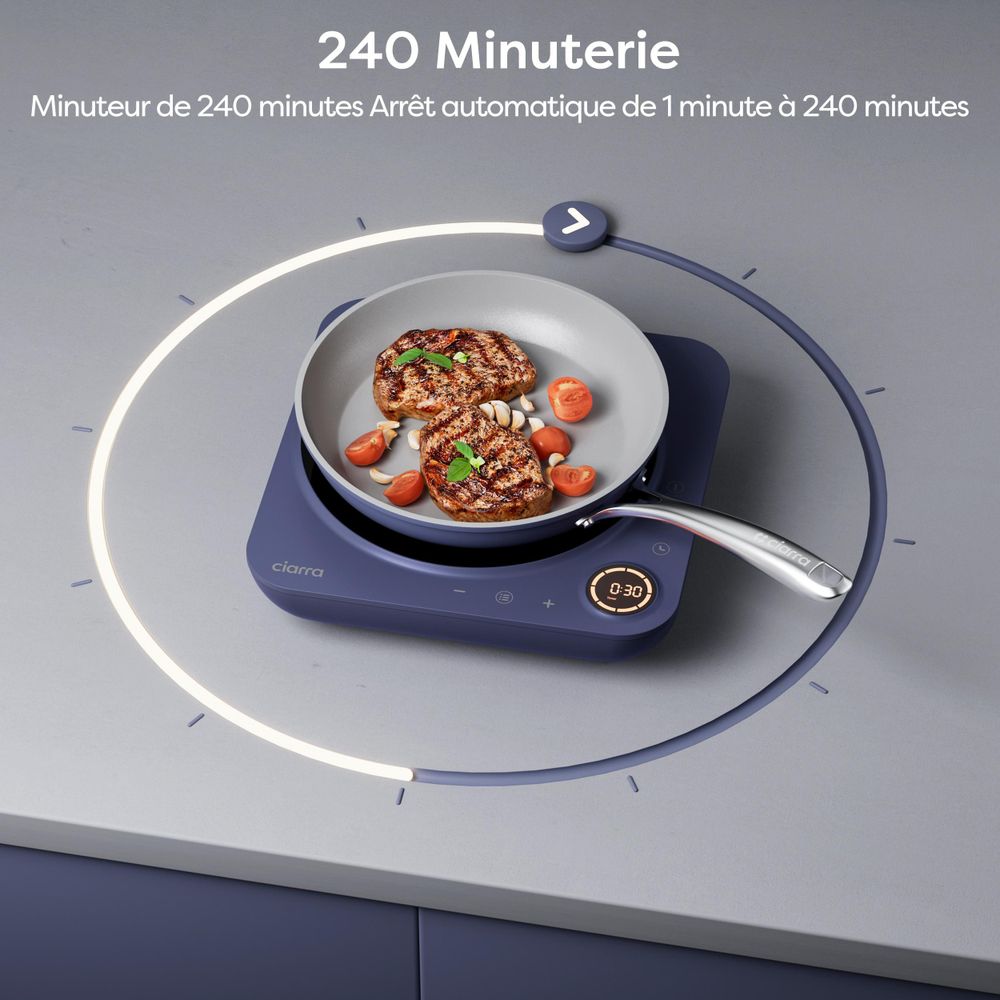 CIARRA Plaque de cuisson à induction individuelle Plaque de cuisson à induction 1 plaque 2000W Plaque de cuisson individuelle Touch-Control VM1TIHA-M
