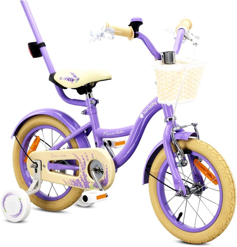 Bicicleta infantil SUN BABY con ruedines y estructura robusta.