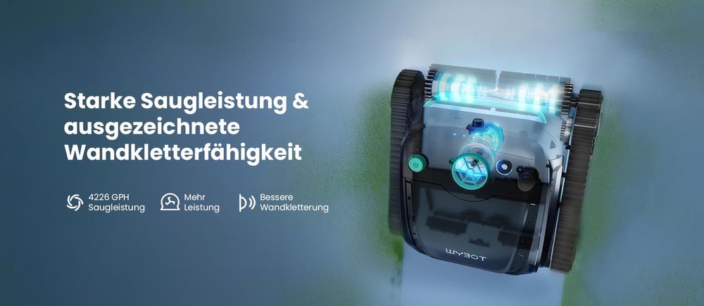 WYBOT S2 Vision kabelloser Poolroboter mit integrierter AI Kamera 210 Min Betriebszeit 8 verschiedene Reinigungsmodi