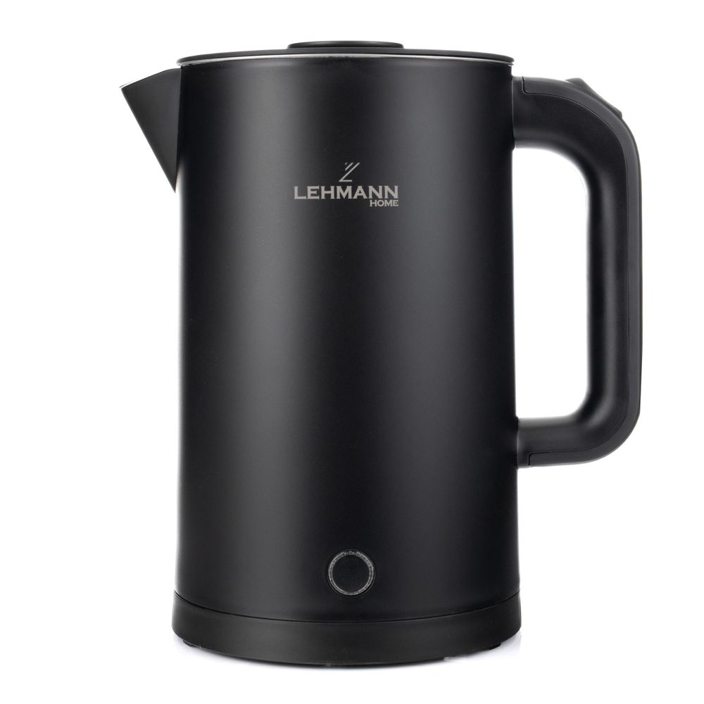 LEHMANN Bouilloire Électrique 1,7 L - Ebullition Rapide, 2200W, Double Paroi, Base à 360°, sans BPA, Noir